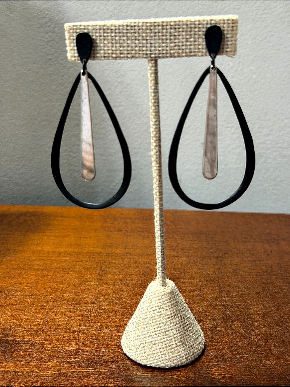 Black & Silver Drop Hoop Earrings Like New